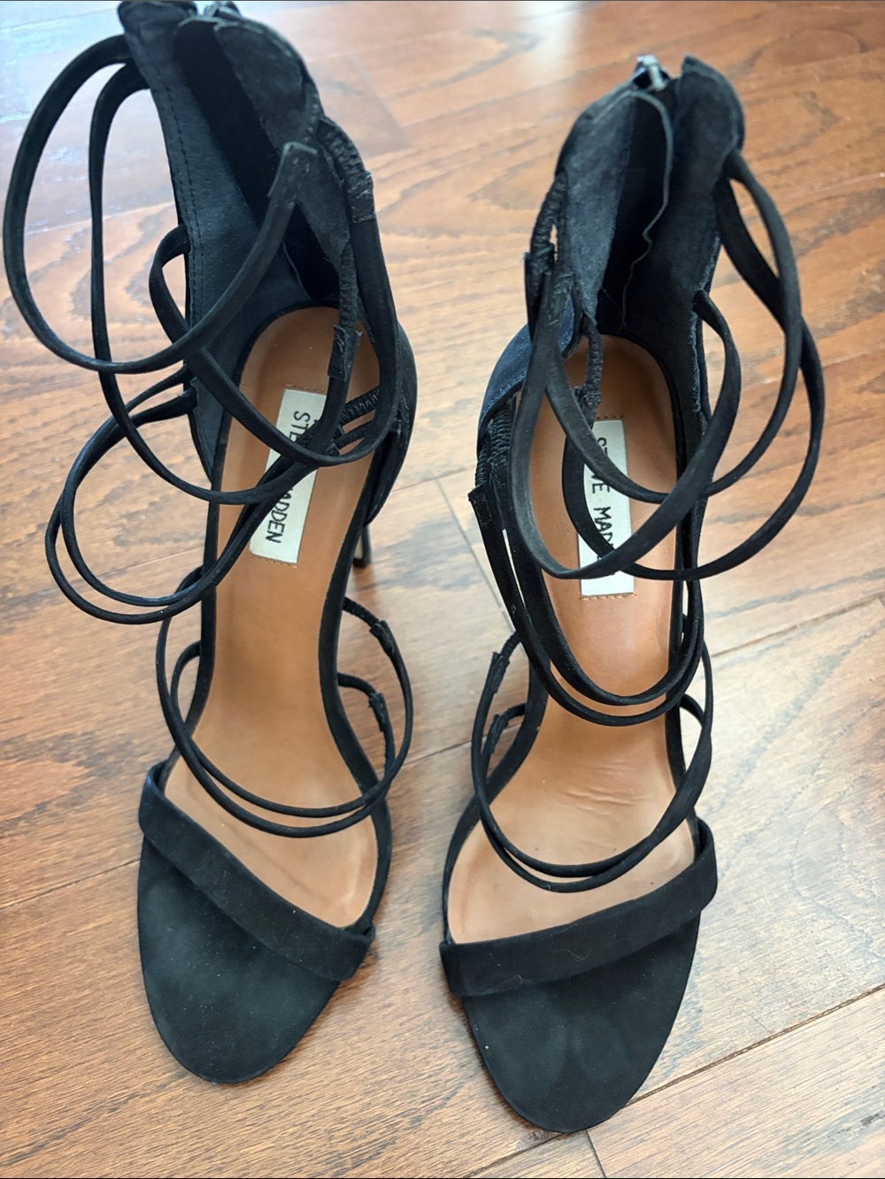 Steve Madden Black Suede Strappy Stiletto Heels